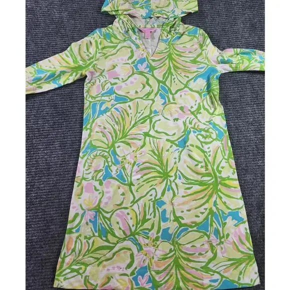Lilly Pulitzer Girls L Swim Beach Hooded Cover Up Tropical Cotton - Picture 2 of 7